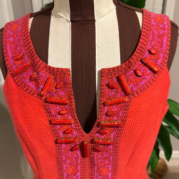 Kay Unger Dress Womens 8 Orange Sleeveless Sheath Embellished Textured Party - Picture 3 of 12